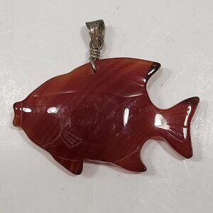 Carved Red Stone Fish Pendant